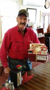 Local legend Eddie Sheppard, having just won an Aunt Betty's gift basket      